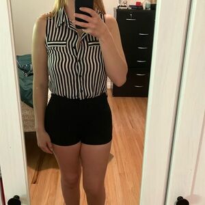 Chic Black and White Striped Sleeveless romper